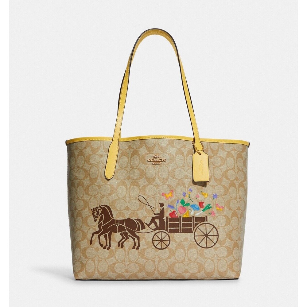 NWT Coach C8605 City Tote Dreamy Veggie Horse And Carriage Signature Org $378 - Picture 5 of 10